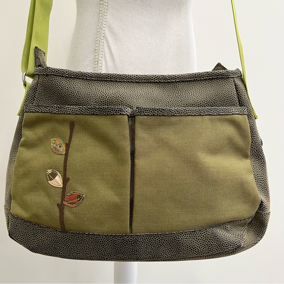 Haiku Bags Haiku Lime Green Brown Canvas Travel Crossbody Bag